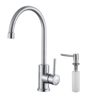 KRAUS Single-Handle Solid Stainless Steel Kitchen Bar Faucet with Soap Dispenser in Stainless Steel