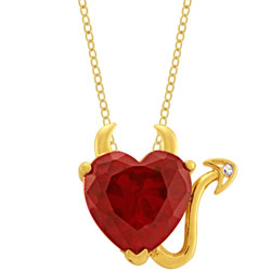 Simon Frank 14k Yellow Gold Overlay Red CZ Devil Heart Necklace