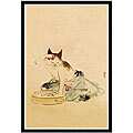 'Japanese Cat Bathing' Framed Art Print