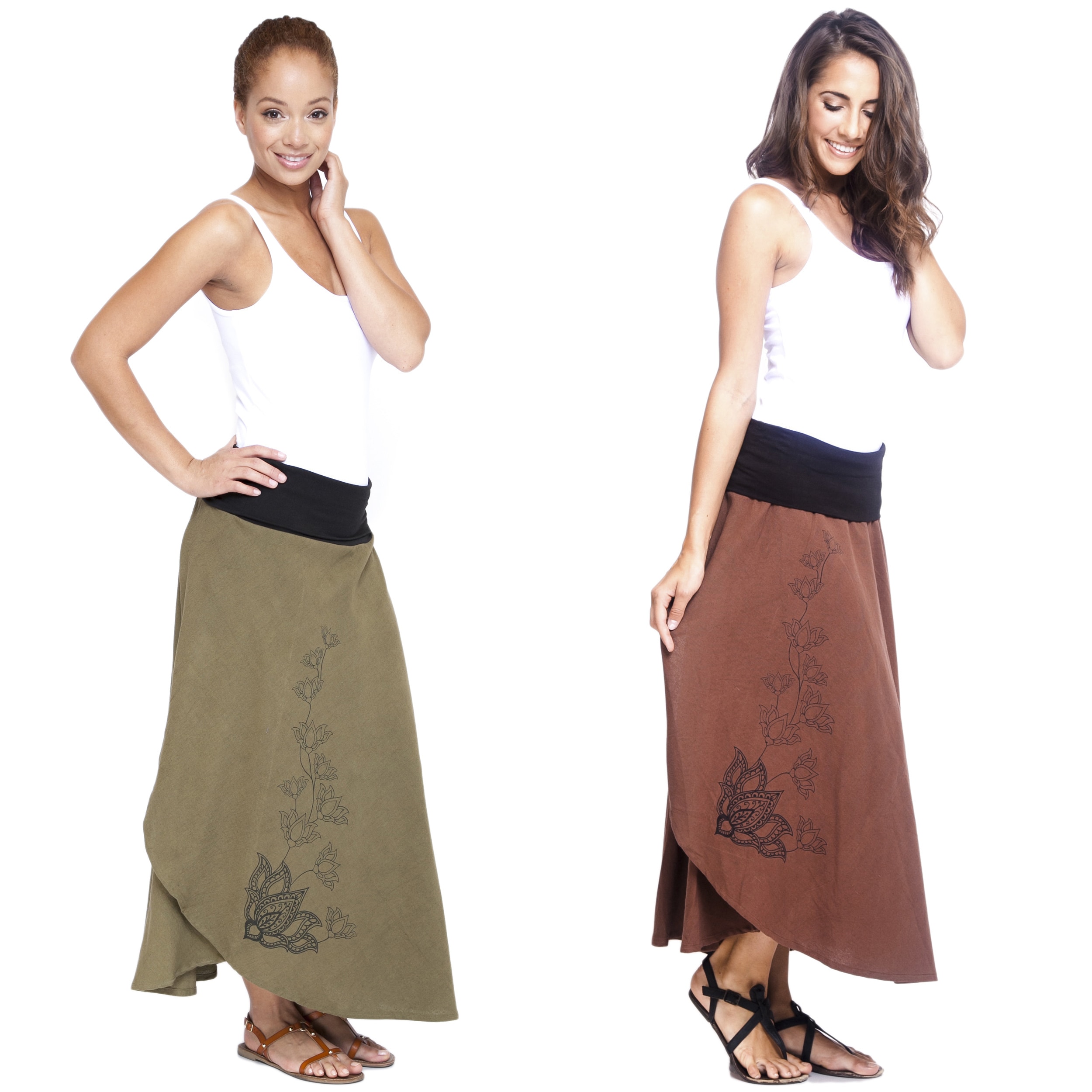 Women's Soft Cotton Boho-chic Lotus Vine Faux Wrap Skirt (Nepal)