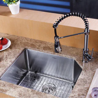 KRAUS 23 Inch Undermount Single Bowl Stainless Steel Kitchen Sink with Commercial Style Kitchen Faucet and Soap Dispenser