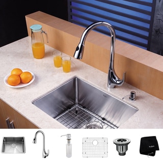 KRAUS 23 Inch Undermount Single Bowl Stainless Steel Kitchen Sink with High Arch Pull Down Kitchen Faucet and Soap Dispenser