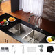 KRAUS 33 Inch Undermount Double Bowl Stainless Steel Kitchen Sink with Pull Down Kitchen Faucet and Soap Dispenser - Thumbnail 0