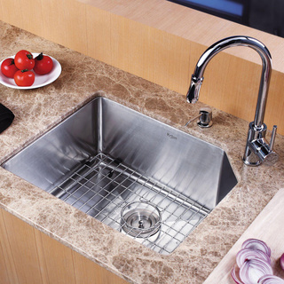 KRAUS 23 Inch Undermount Single Bowl Stainless Steel Kitchen Sink with Pull Down Kitchen Faucet and Soap Dispenser