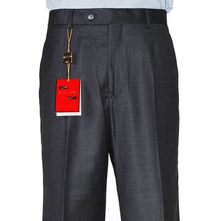 Men's Dark Charcoal Gray Wool Single-pleat Pants