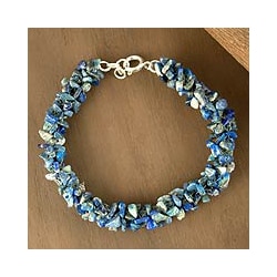 Sterling Silver 'Sea Song' Lapis Lazuli Beaded Bracelet (India)