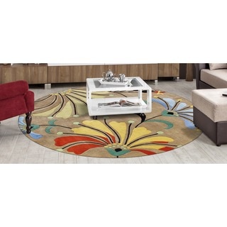 Hand-tufted Contempo Flowers Beige Wool Rug (6' Round)