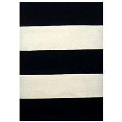 Hand-tufted Black/ Ivory Stripe Wool Rug (5' x 8')