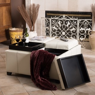 Dartmouth Four Sectioned Cream Bonded Leather Cube Storage Ottoman by Christopher Knight Home