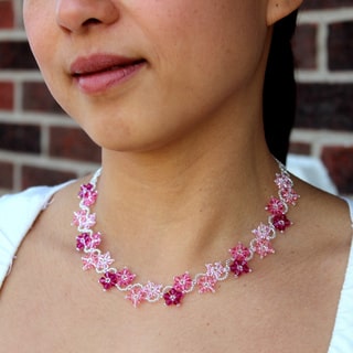 Stainless Steel Romance Pink Crystal Flower Necklace