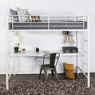 White Metal Twin Workstation Bunk Bed