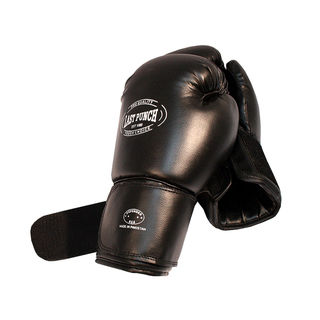 16-ounce Adult-size Black Padded PVC Boxing Gloves for Sparring