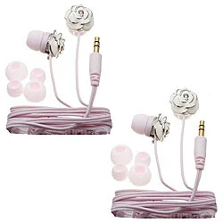 Nemo Digital White/ Pink Enamel Flower Earbud Headphones (Case of 2)