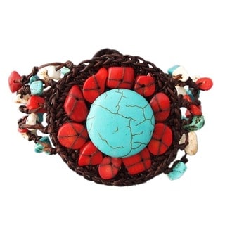 Stranded Cotton Round Turquoise and Coral Bracelet (Thailand)
