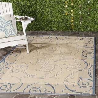 Safavieh Indoor/ Outdoor Oasis Natural/ Blue Rug (7'10 Square)