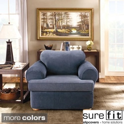 Sure Fit Stretch Stripe 2-piece T-cushion Chair Slipcover