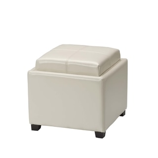 Safavieh Harrison Storage Cream Leather Tray Ottoman