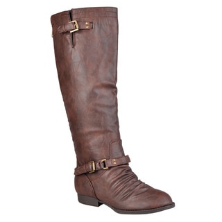 Journee Collection Women's Regular and Wide-Calf 'Stella-1' Knee-High Buckle-Strap Riding Boots