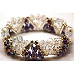 Amethyst Purple Crystal and Rhinestone Stretch Bracelet