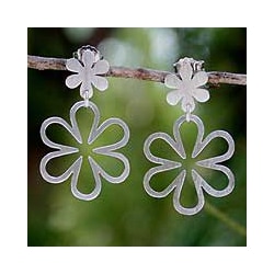 Sterling Silver 'Flower Power' Dangle Earrings (Thailand)