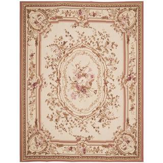 Traditional Hand-Knotted French Aubusson Ivory Wool Rug (10' x 14')