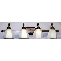 Classic Tea-Stain-Glass Copper-Finished Four-Light Vanity Strip