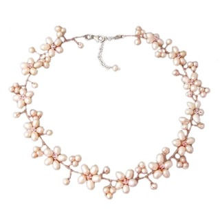 Intricate Pink Pearl Flower Link Necklace (3-10 mm) (Thailand)