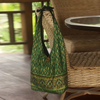 Cotton 'Royal Thai Emerald' Sling Tote Bag (Thailand)