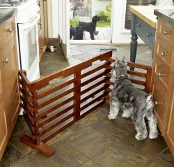 Fold-to-fit 72-inch Hardwood Dog Gate with Walnut-stained Finish