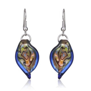 Murano Inspired Glass Blue Twisted Leaf Earrings