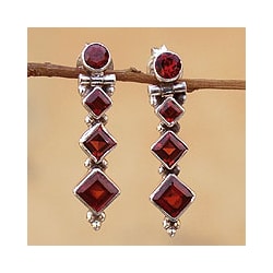 Sterling Silver 'Ravishing Red' Garnet Drop Earrings (India)
