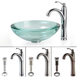 Kraus Bathroom Combo Set Clear 34-mm Glass Vessel Sink/Rivera Faucet
