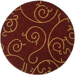 Hand-tufted Burgundy Abstract Wool Rug (8' Round)