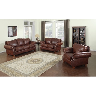 Brandon Distressed Whiskey Italian Leather Sofa, Loveseat and Chair