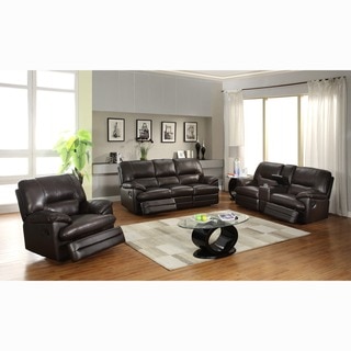 Coney Coffee Leather Reclining Sofa, Loveseat and Reclining Chair