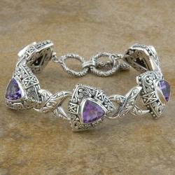Handmade Sterling Silver 'Cawi' Amethyst Triangle Toggle Bracelet (Indonesia)
