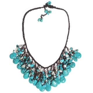 Cotton Clusters Teardrop Turquoise/ Pearl Necklace (5-7 mm) (Thailand)