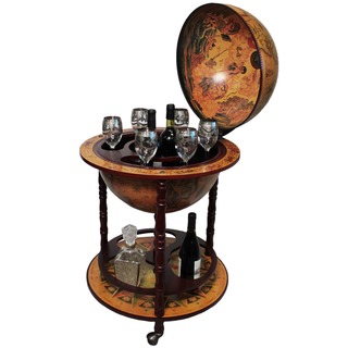 Wood 16th Century Style Globe Bar with Wine Rack Holder