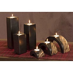 Black Mango Wood Candle Holders (Set of 6)