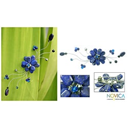Stainless Steel 'Blue Bouquet' Lapis Lazuli Brooch (Thailand)