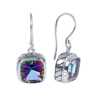 Sterling Silver Square Mystic Quartz Cable Earrings (Indonesia)