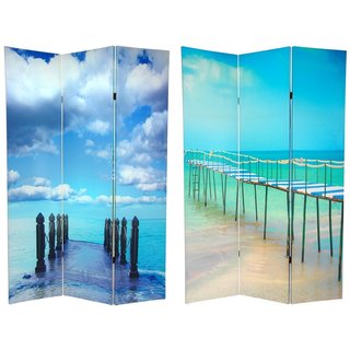 Wood and Canvas Double-sided Ocean Room Divider (China)