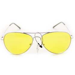 Women's 30011c Silvertone Aviator Sunglasses with Yellow Lenses