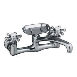 Kohler K-149-3-CP Polished Chrome Antique Wall-Mount Sink Faucet With Six-Prong Handles And 8" Swing Spout