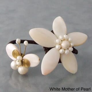 Cotton White/ Brown/ Purple Shell and Pearl Flower/ Butterfly Cuff (3-12 mm) (Thailand)