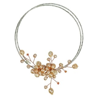 Memory Wire Pink Floral Cluster Pearl Choker (5-15 mm) (Thailand)
