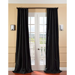 Exclusive Fabrics Solid Faux Silk Taffeta Jet Black Curtain Panel
