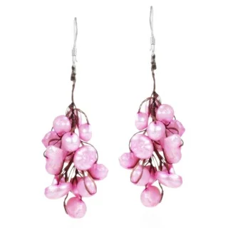 Silver/ Cotton Cool Cluster Pink Pearl Earrings (5-10 mm) (Thailand)