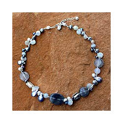 Silver 'Midnight Sea' Freshwater Pearl Necklace (6-10 mm) (Thailand)