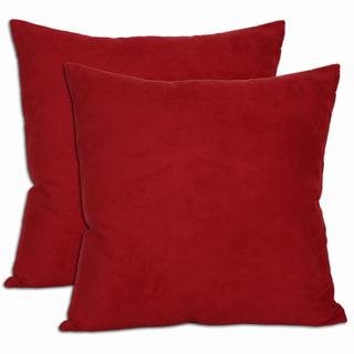 18-inch Red Microsuede Feather and Down Filled Throw Pillows (Set of Two)